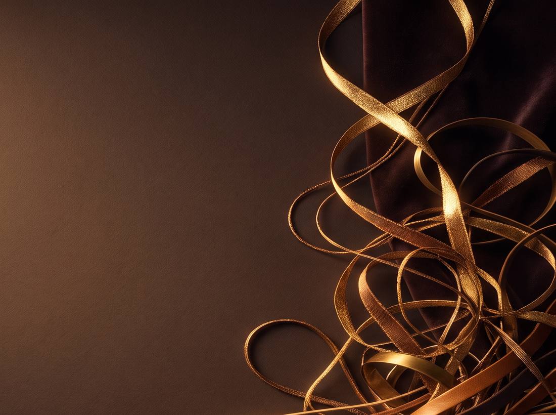 Close-up of tangled golden threads from the Nodelink brand artwork — the untidy, manual side of a working week.
